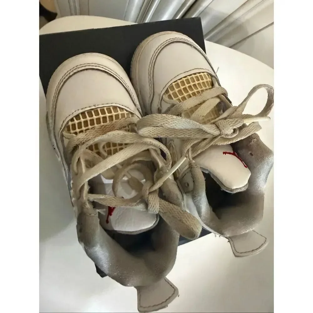 Air Jordan Toddler 4 Retro Leather Lace Up Sneaker Shoes White Oreo Size 7C